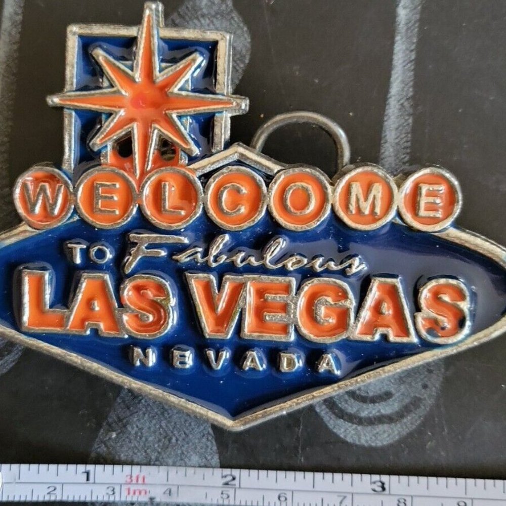 Vintage Welcome to Fabulous LAS VEGAS Nevada Red Blue BELT BUCKLE Free Shipping!